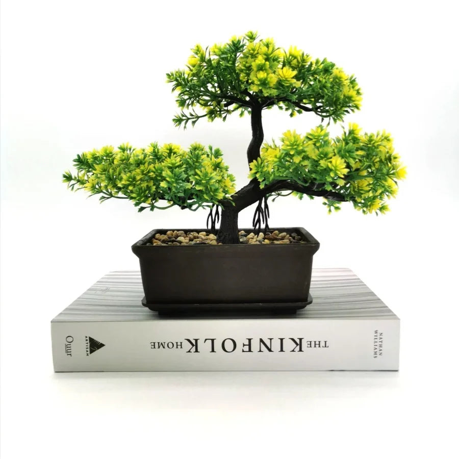 Artificial pine plants bonsai ornamental tree interior decoration - Yellow