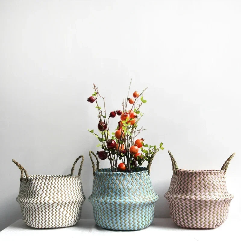 Foldable wicker storage basket handmade patchwork seagrass - view 4