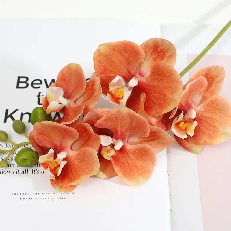Artificial phalaenopsis realistic flowers for various decorations - Orange