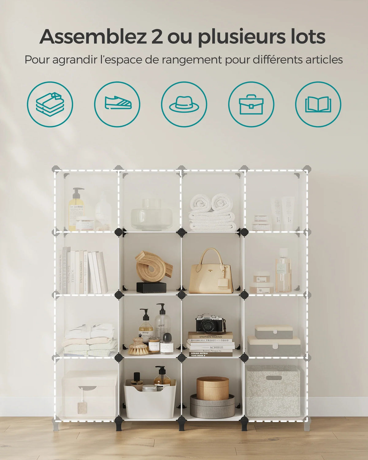 SONGMICS 6 Cube Storage Unit, Modular Plastic Cube Storage Organiser with Feet, Shoe Rack, Each Cube 30 x 30 x 30 cm - view 4