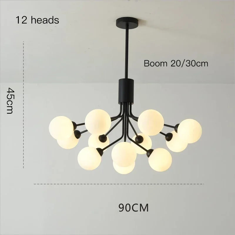 Modern chandelier in bubble glass and decorative flowers - 12 Heads-Black / Cool Light