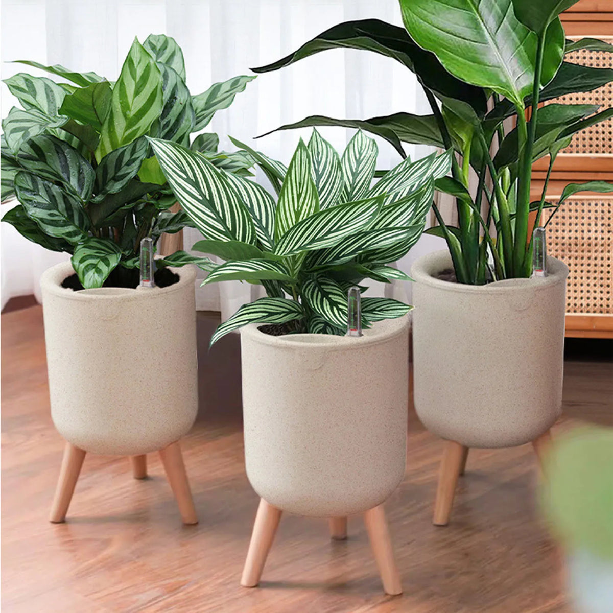 Automatic flower pot with water level indicator and storage
