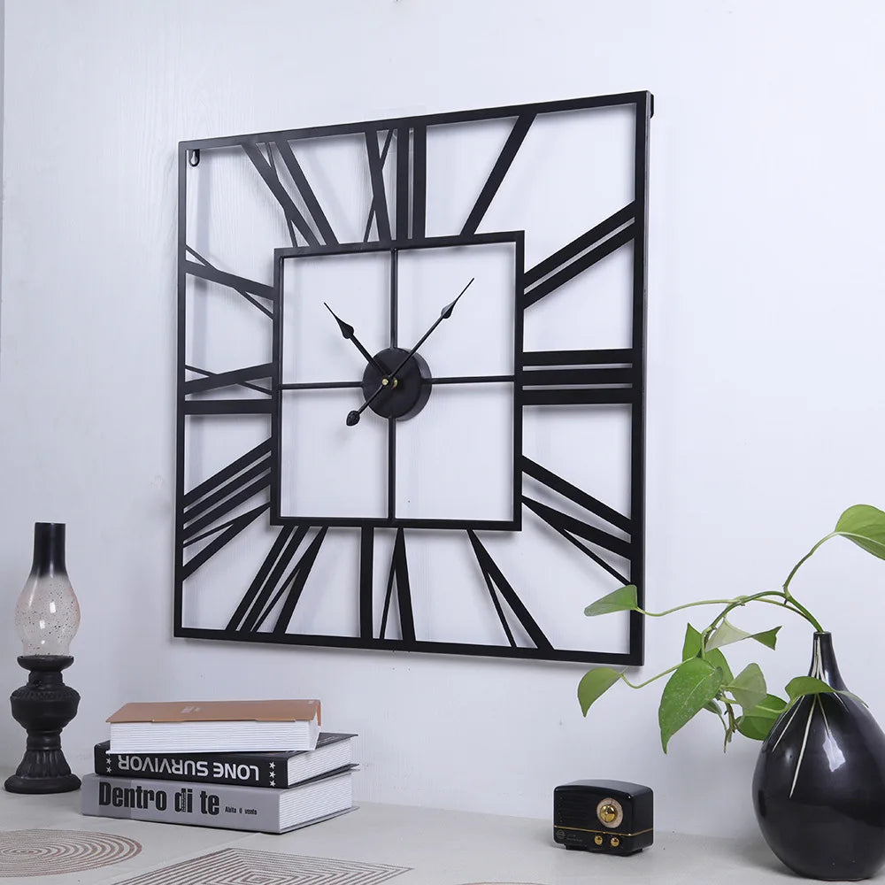 Modern 3D retro square wall clock Roman numerals silent decoration - view 4