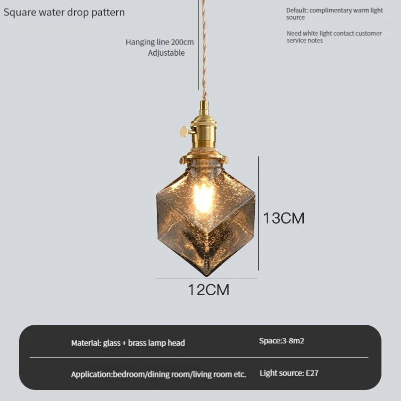 Vintage pendant light with crystal glass switch and shade - view 2
