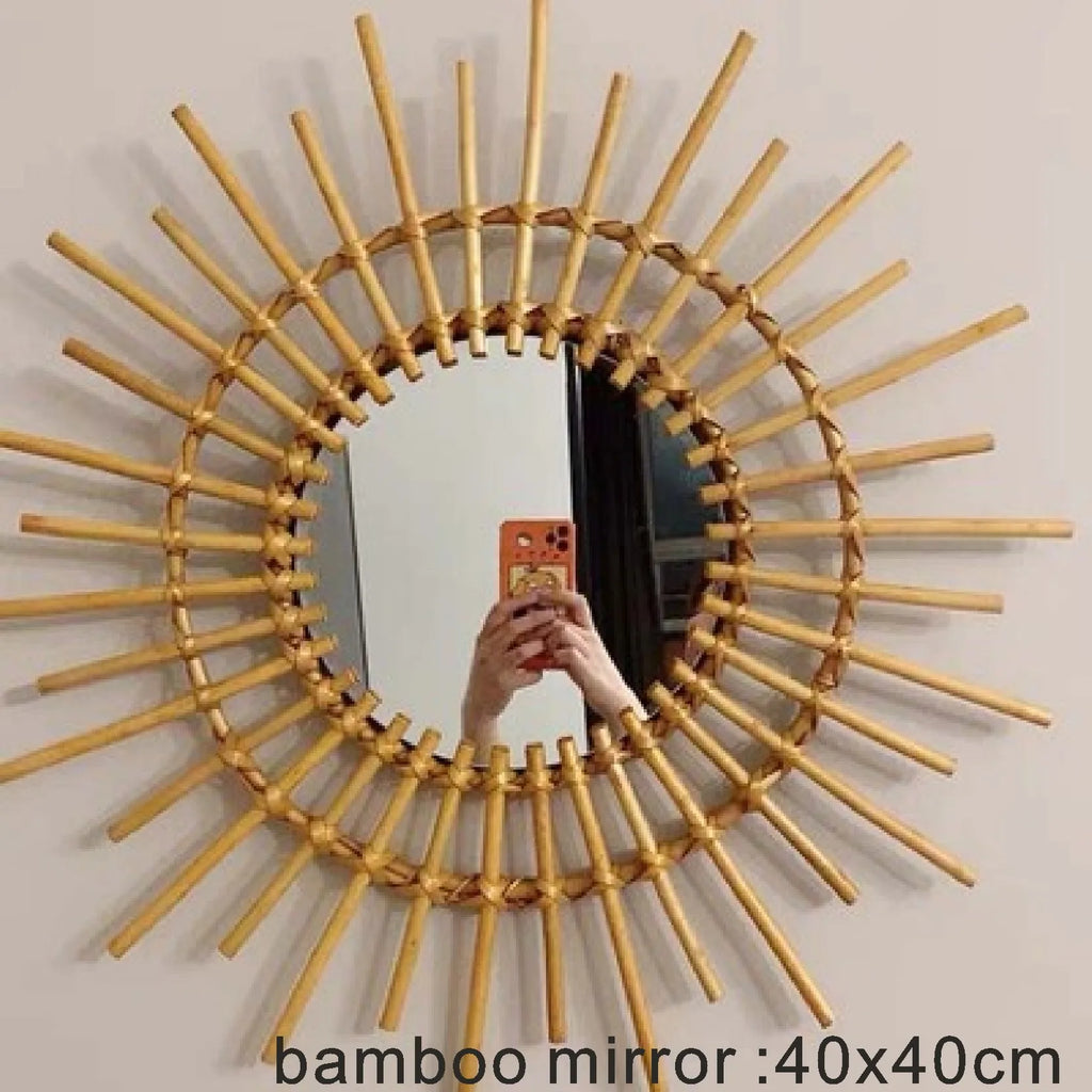 Nordic Style Straw Rattan Wall decor, Round Rattan Mirror, Mirror Decoration - mirror  38cm B