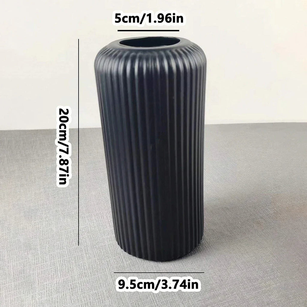 Striped Ceramic-Like Plastic Vase for Flowers, Decorative Floral Arrangement Display, Creative Little Flower Vase - black