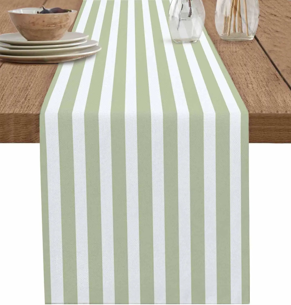 Road striped green sage country style - 150x33cm 59x13inch