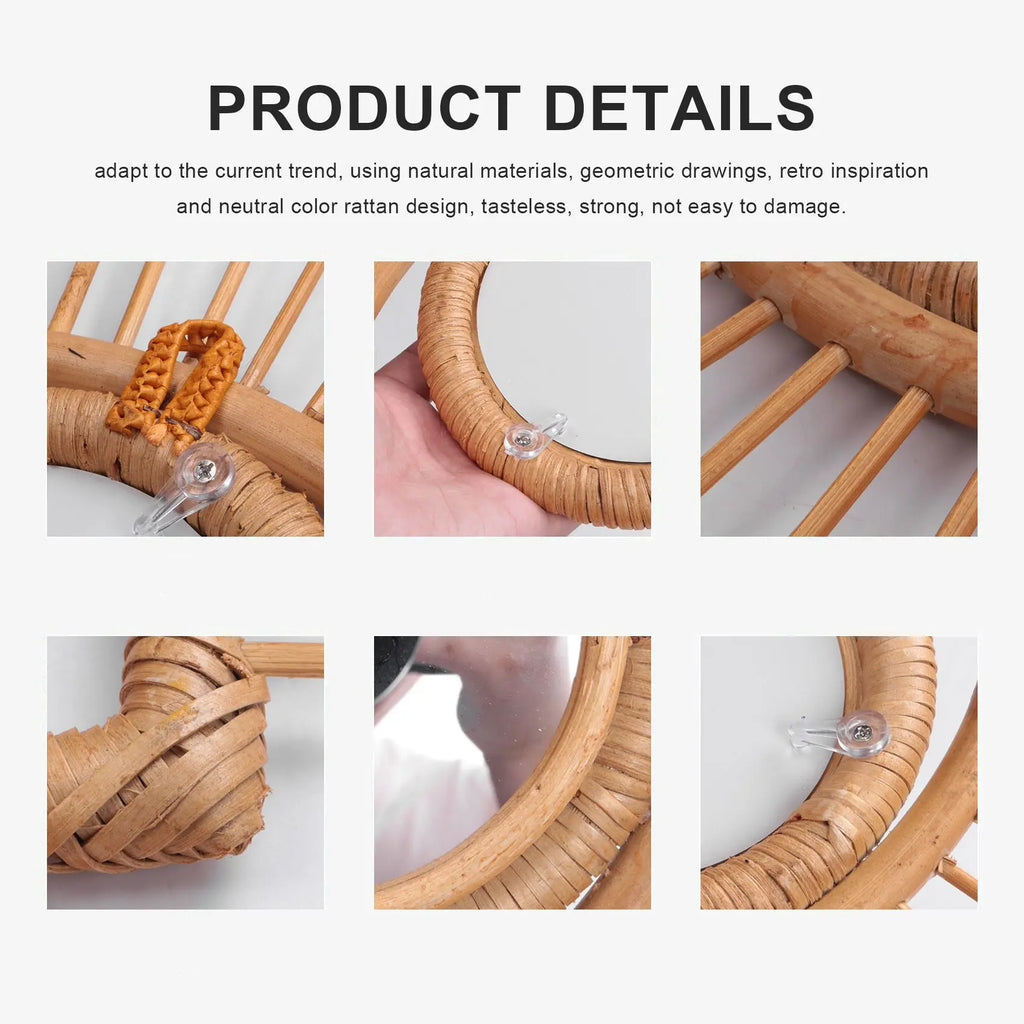 Eye-shaped rattan decorative frame for mirror - view 6
