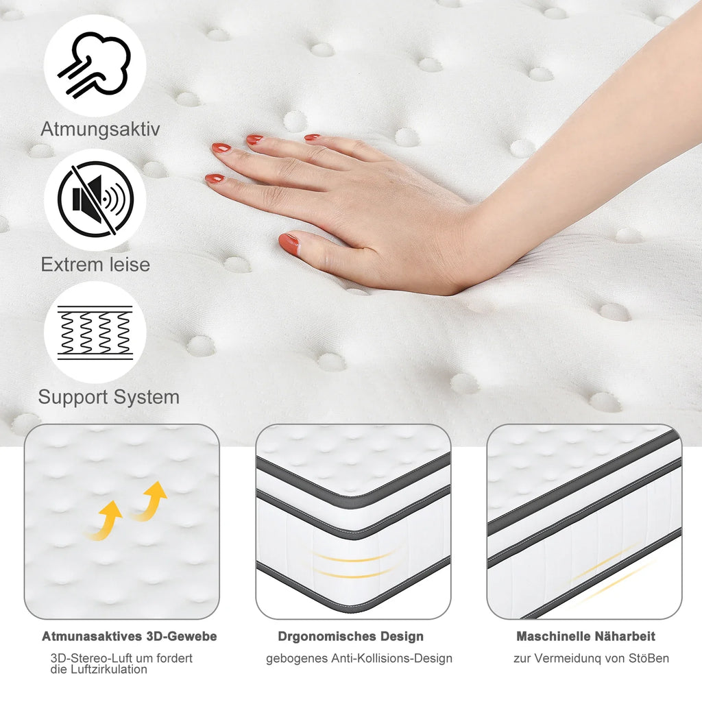 7-Zone Spring Matratze 25cm thick,Medium-Firm Orthopaedic, Extra Comfort, Breathable & Quiet,Breathable 3D fabric - view 2