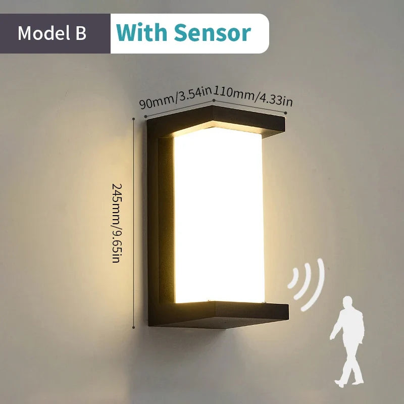 Outdoor led wall sconce with automatic motion sensor - ModelB with Sensor / Cold white / AC85-265V