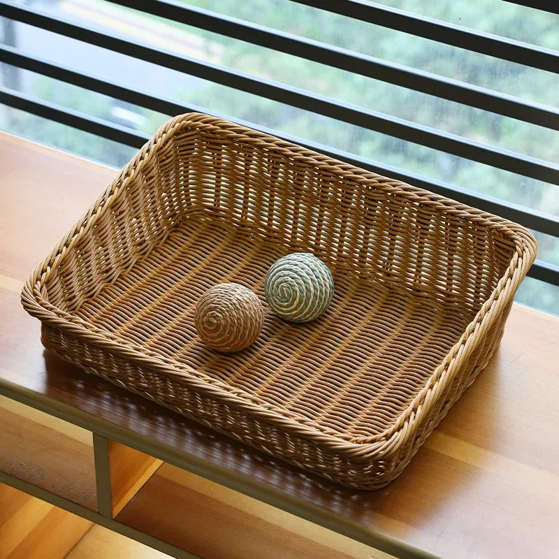 Service tray in braided rattan with handles for storage and parties - view 5