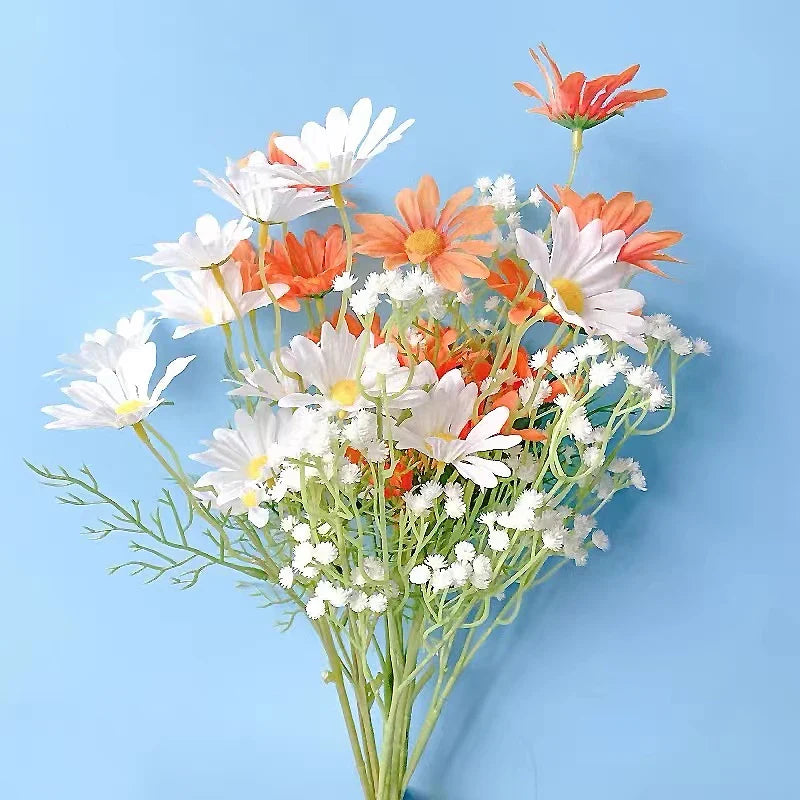 5 heads of white marguerites artificial flowers for festive decorations - view 2