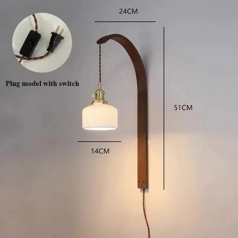 Modern walnut wood lamp with decorative led light - B - With Plug / Warm Light 3000K