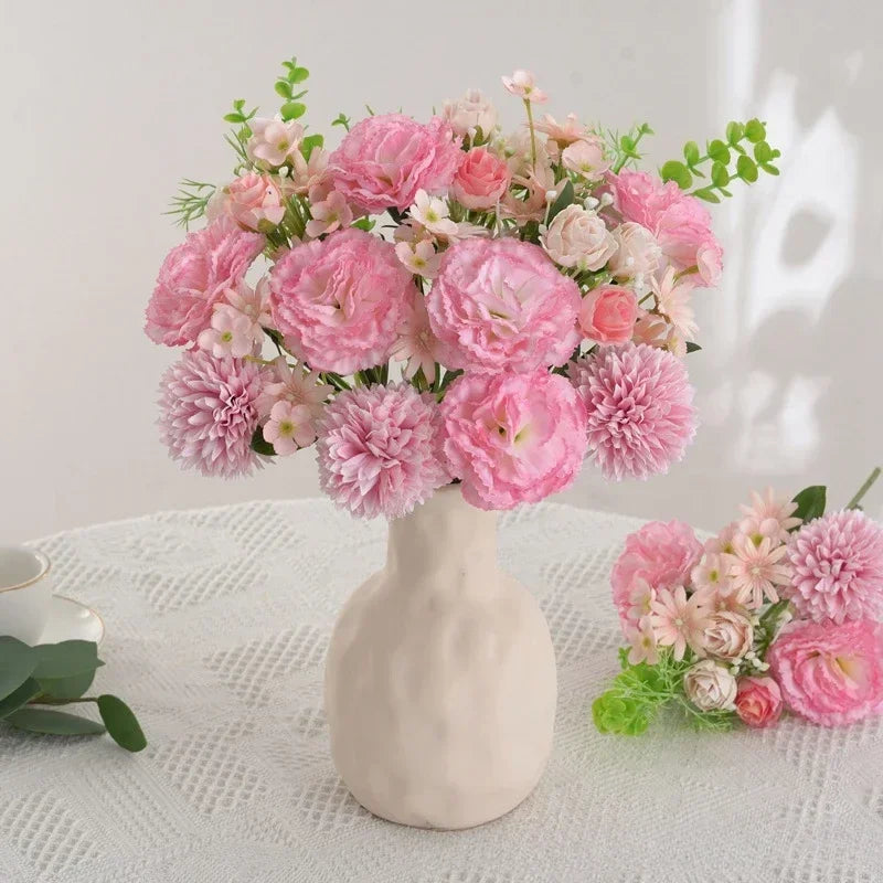 Bouquet of rose wines and silk carnations floral festive decoration - view 4