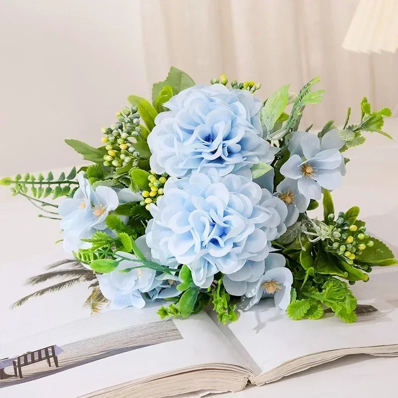 Bouquet of silk chrysanthemums for garden decoration