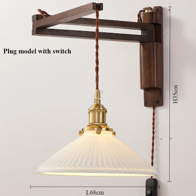 Modern walnut wood lamp with decorative led light - H - Avec prise / Warm Light 3000K