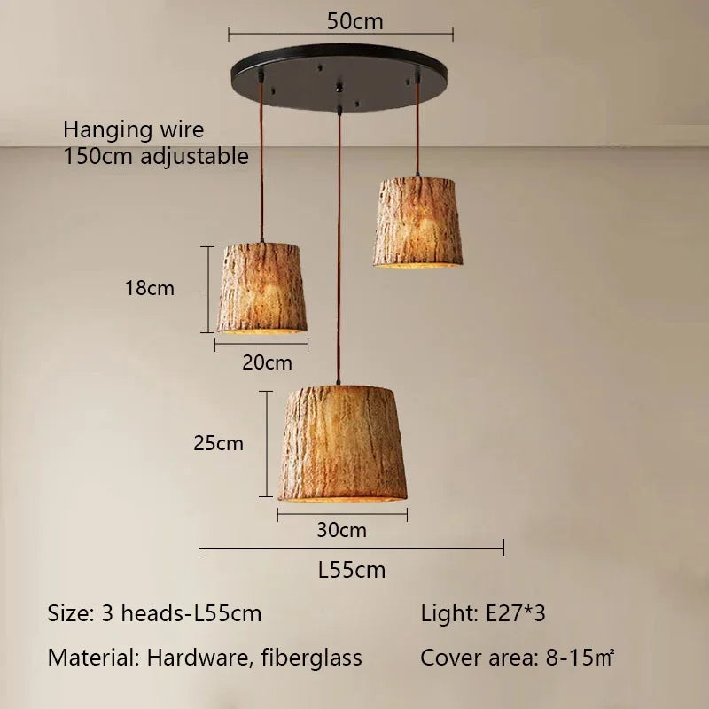 Hanging wooden imitation Japanese style wabi sabi retro decor - 3 Heads L55cm / White Light