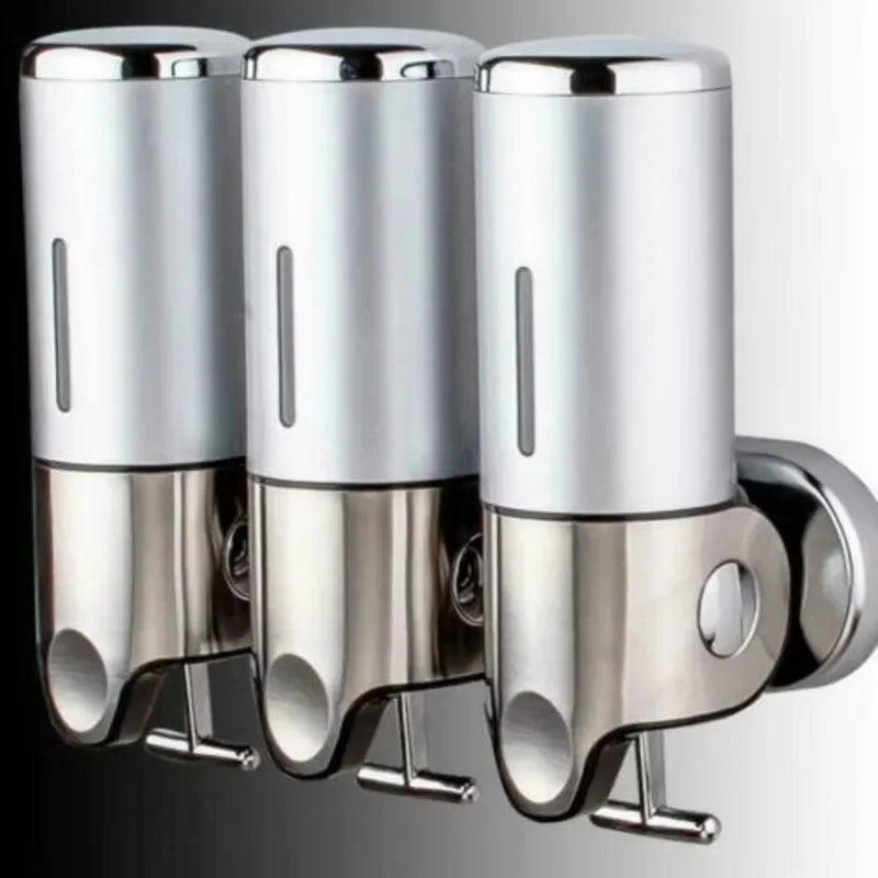 Set of 3 liquid soap dispensers with wall fixation - Silver
