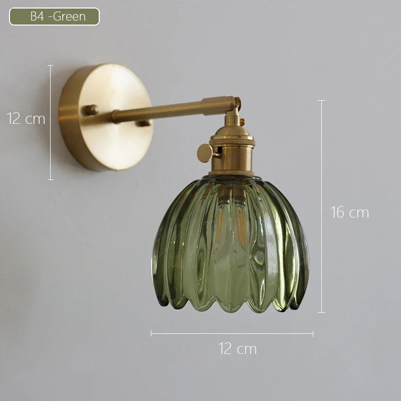 Japanese retro floral glass wall sconce modern and chic design - B4 / Bulb Not Included