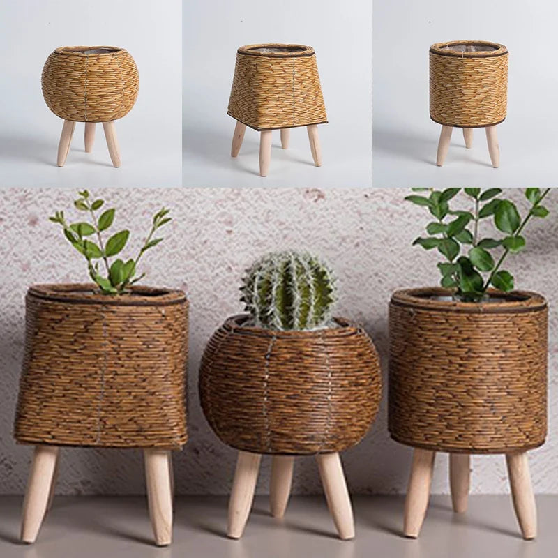Nordic flower shelf in rattan imitation with removable feet