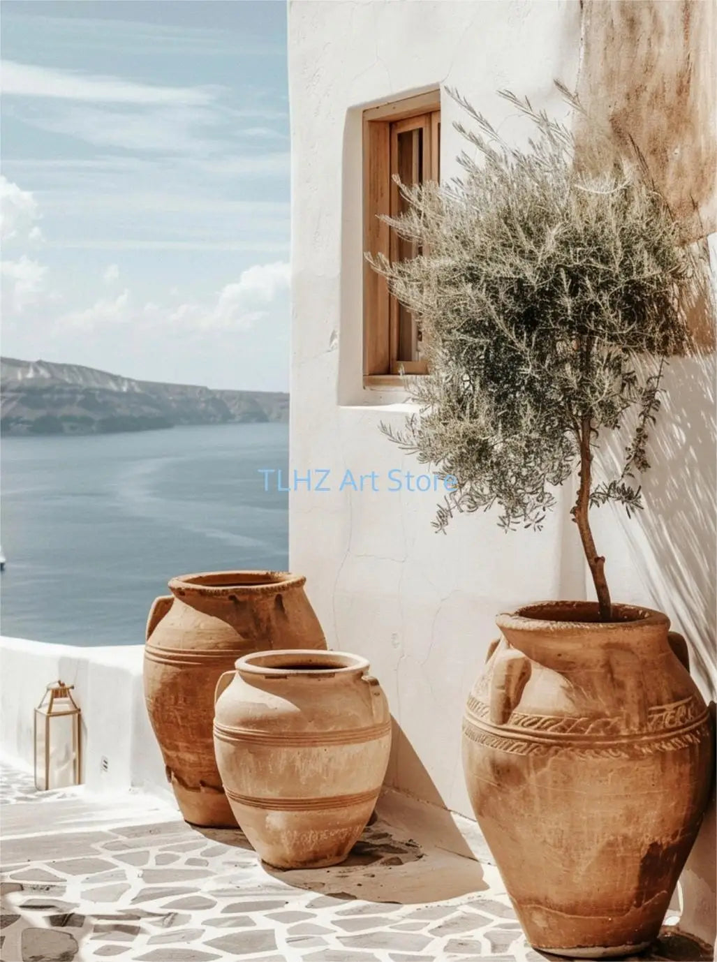 Modern Santorini Greece Landscape Poster, Design 2 - 60X90cm Unframed / 2