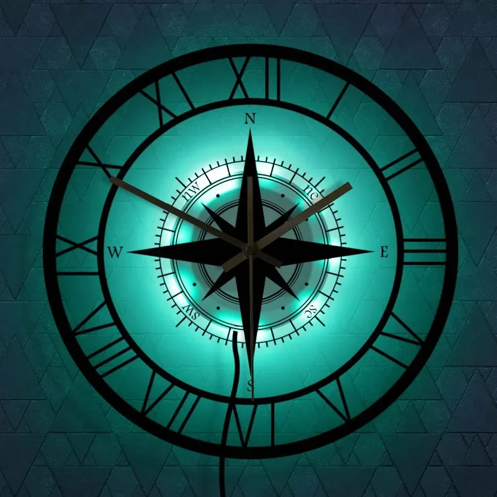 Silent wall clock with compass and steering map - view 5