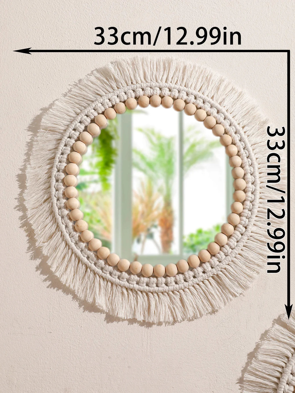Hanging mirror in decorative macrame with woven pom-poms - KK088-MS8329