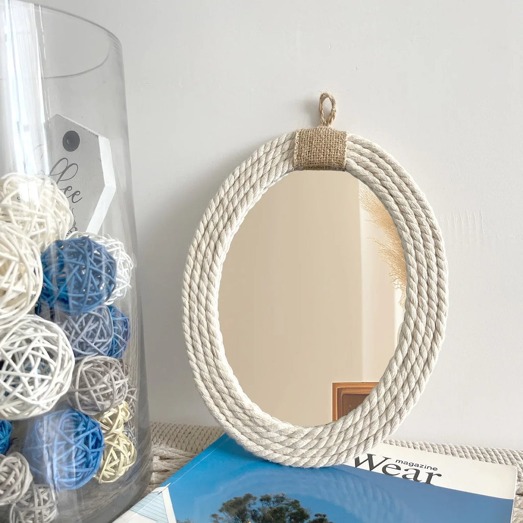 Oval mirror in cotton rope nautical style bohemian - view 5