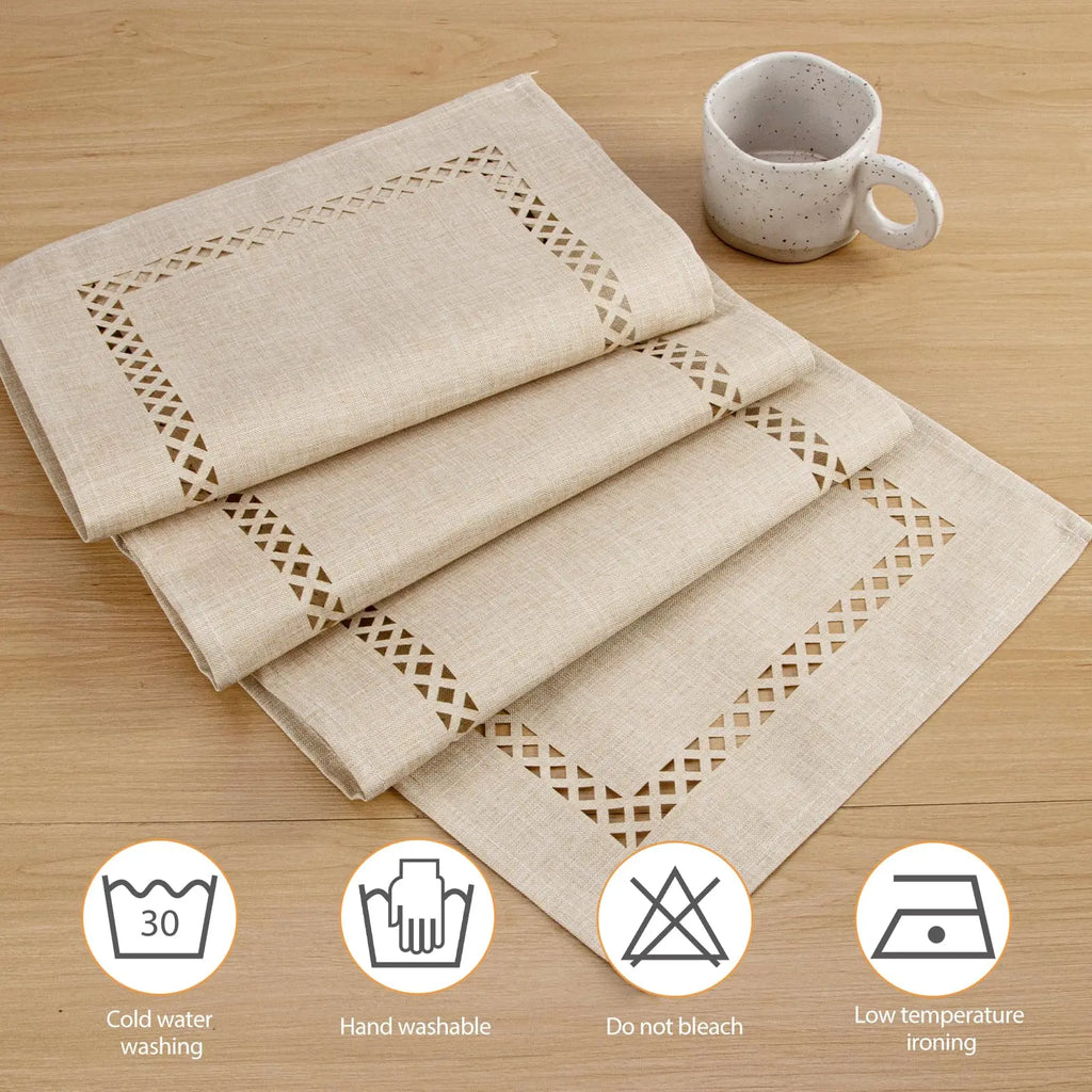 Linen table runner modern chic openwork pattern - view 6