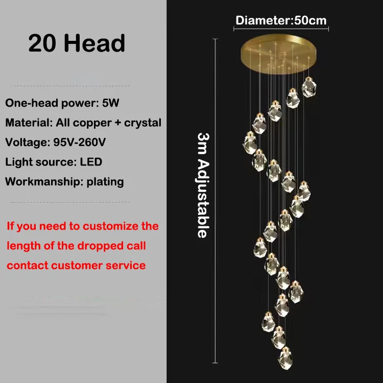 Led crystal chandelier design in modern and elegant copper - 20 Heads / 3000K Warm White