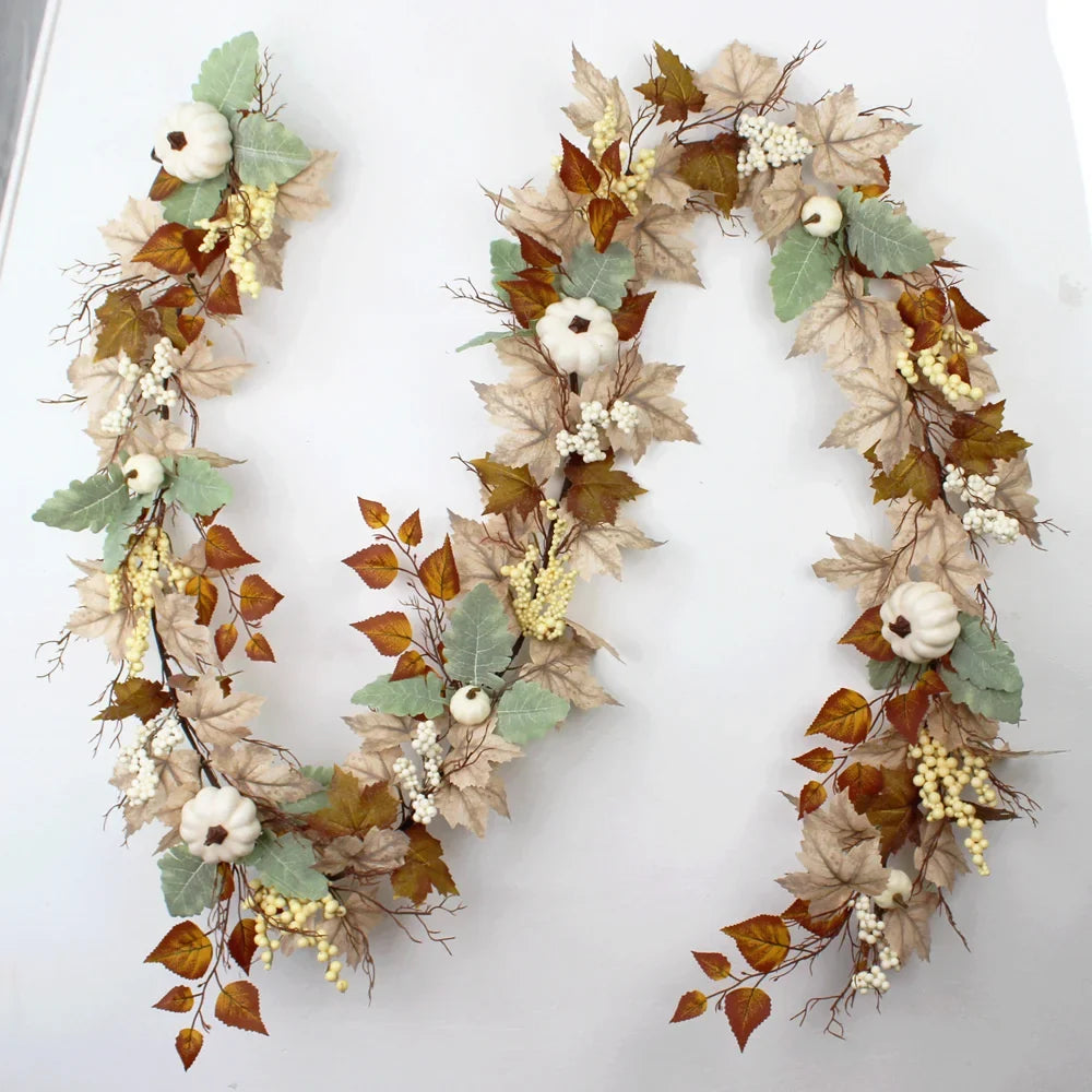Autumn garland pumpkins berries and maple leaves - view 5