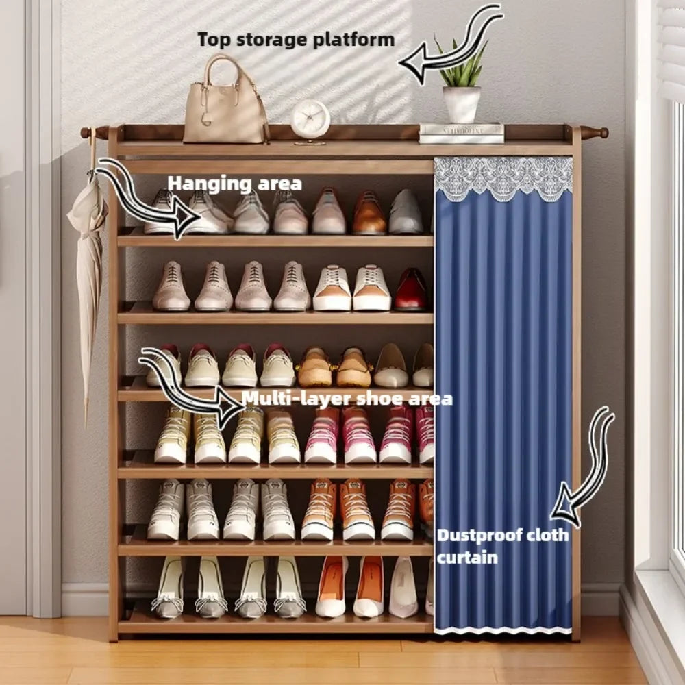 Multi-storey shoe shelf with dust-proof curtain - view 7
