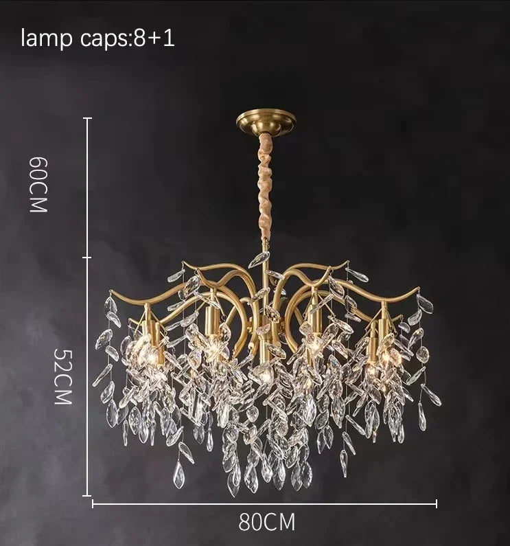 Modern crystal floral design chandelier for interior decoration - D80cm-9 Gold Heads / Warm White