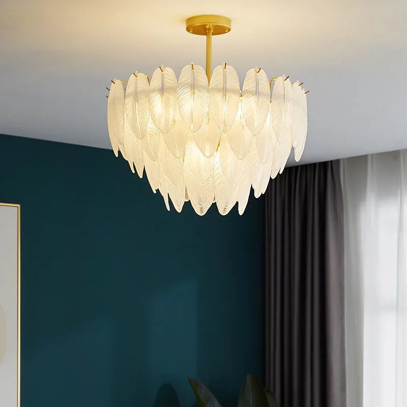 Romantic pendant light in glass and feathers design modern minimalist - view 4
