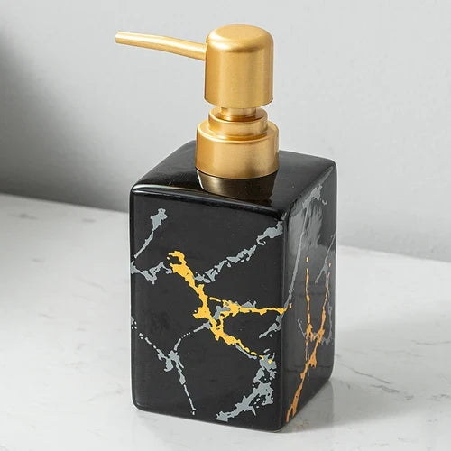 Ceramic soap dispenser with golden pump for bathroom - K