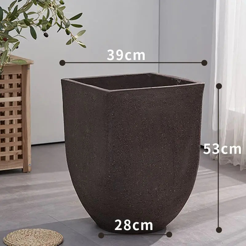 Square clay flower pot for outdoor garden with breathable plants - L