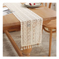 Lace table runner vintage style crochet pom-poms - Beige A / 24x100cm
