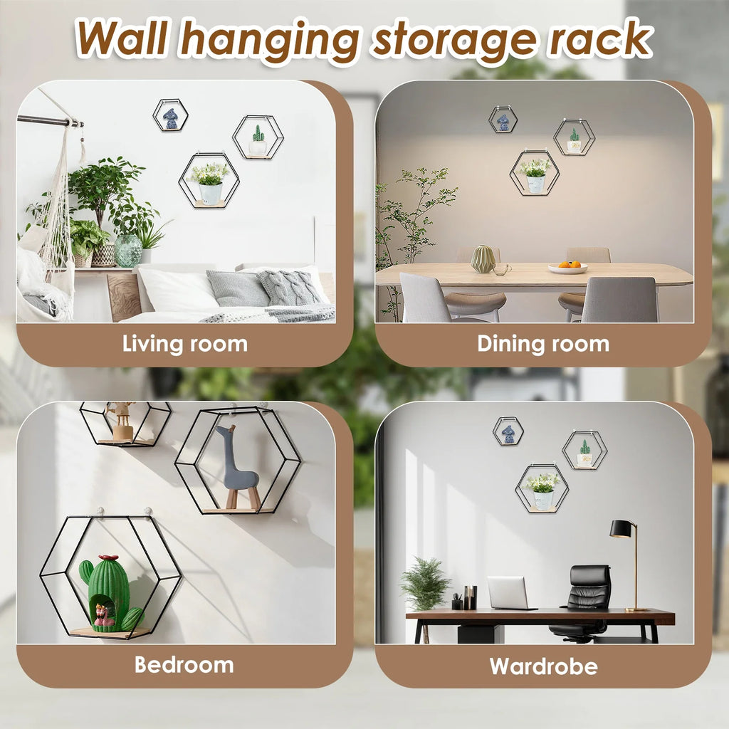 Set of 3 hexagonal floating wall shelves for home decoration - view 9