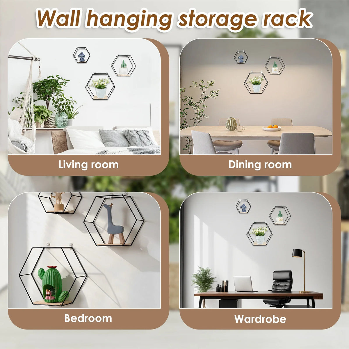 Set of 3 hexagonal floating wall shelves for home decoration - view 9