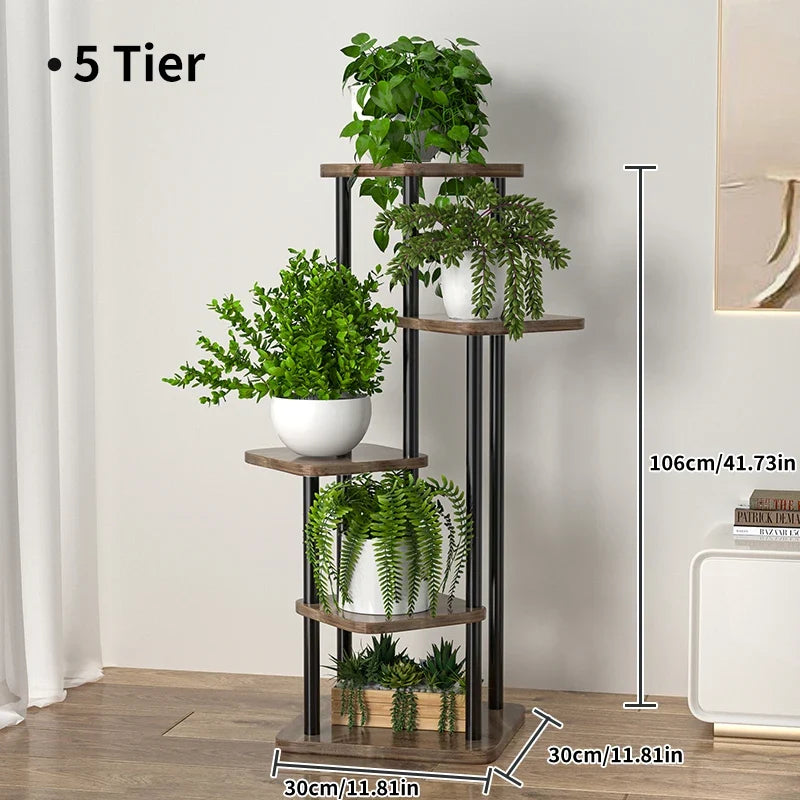 Wooden support for plants and flowers on several levels - LSB-5 layers-black