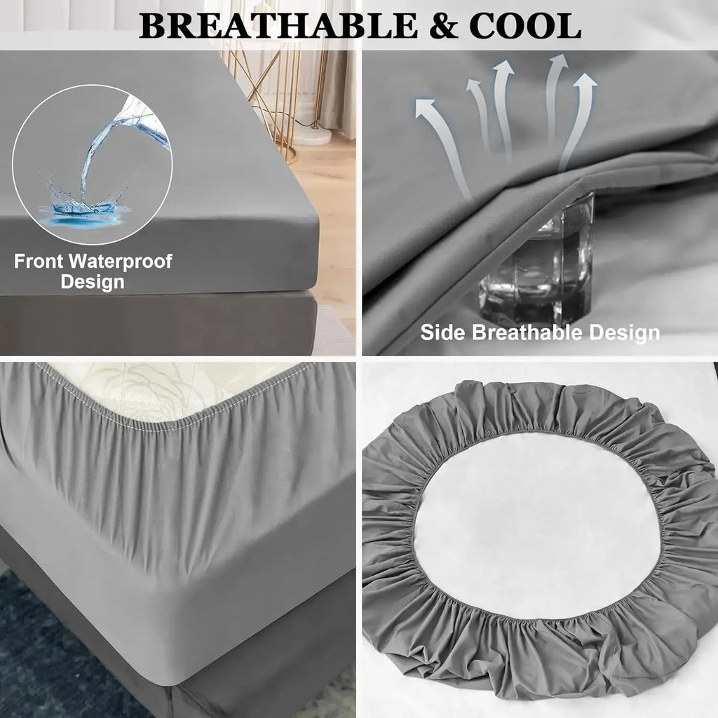 Safe Waterproof Mattress Protector, Soft Comfortable Breathable Solid Color Bedding Mattress Cover Fitted, Machine Washable - view 2