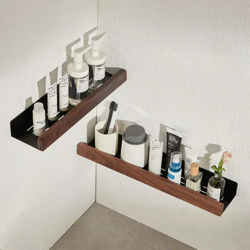 Solid wood wall shelf for practical storage without perforation - view 2