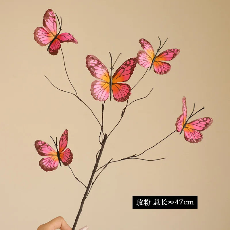 Artificial butterfly flower branch for creative decoration and wedding - Red Pink