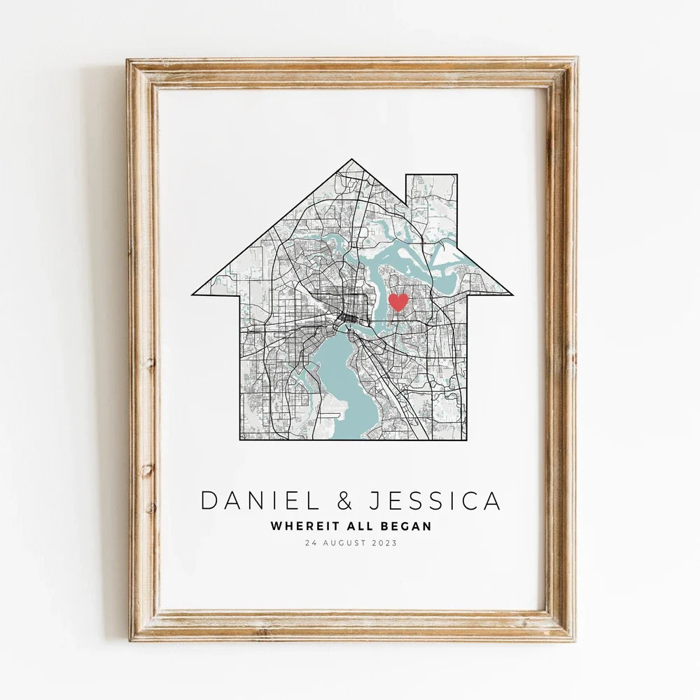 Custom City Map Canvas Valentine's Gift for Him, Style 10 - G1093-Style10 / 40x60cm Unframed