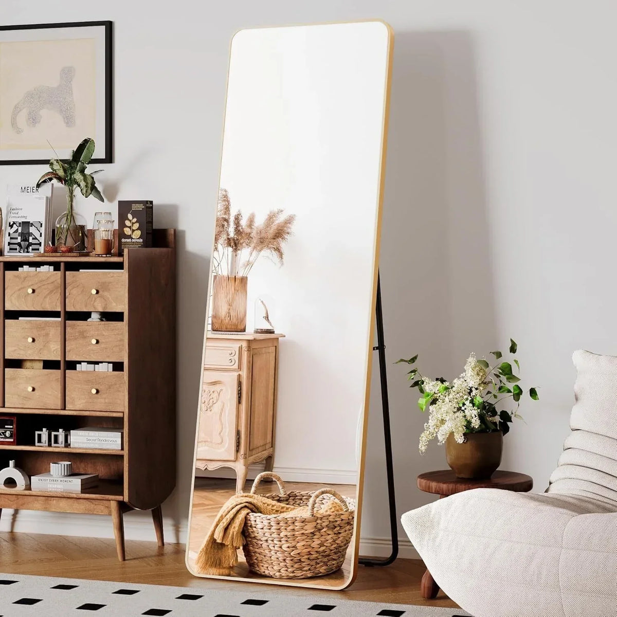 Wall-Mounted Full Length Mirror 162x53cm, Black or Gold - view 5