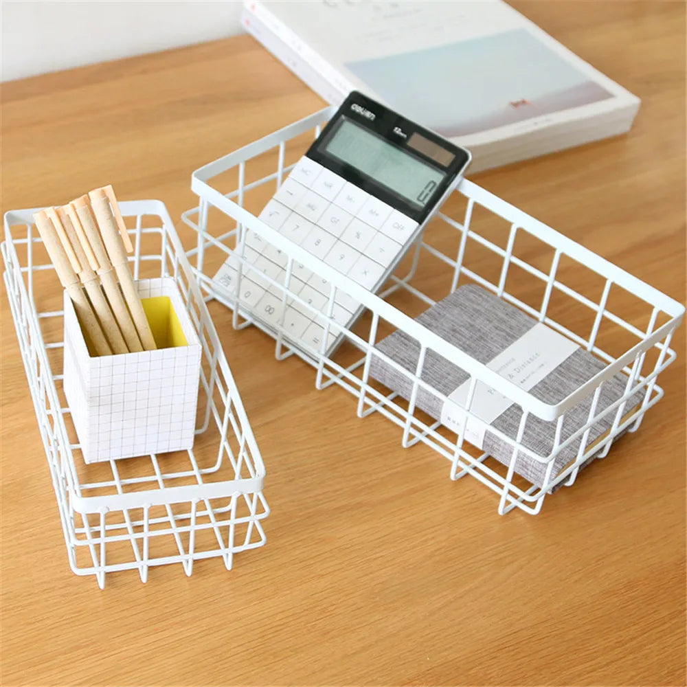 Metal Storage Basket, Black and White, Office Desktop, Cosmetic Sorting Baskets, Kitchen Seasoning Jar Organizer, Iron Box - view 3