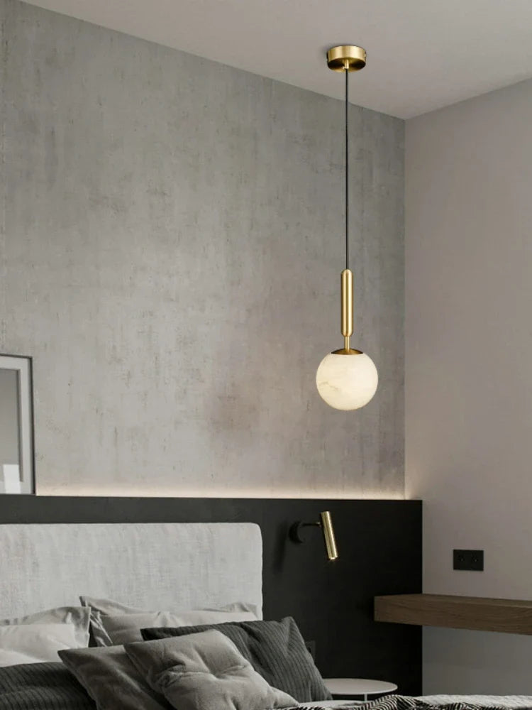 All-in-minimalist and creative marble round copper chandelier - view 3