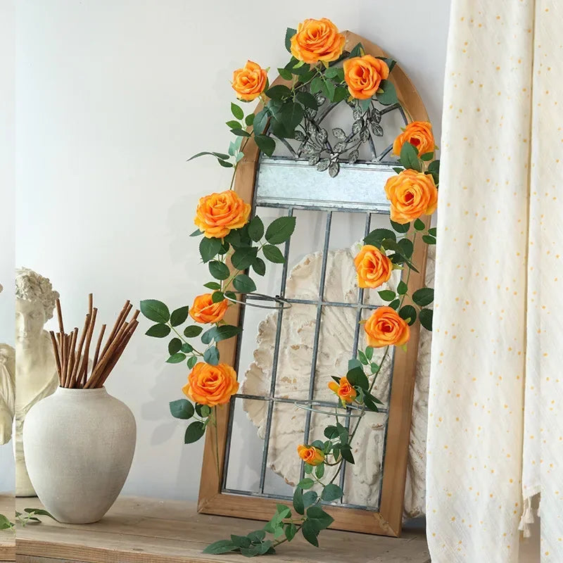 Artificial silk rose vines for interior decoration - Orange