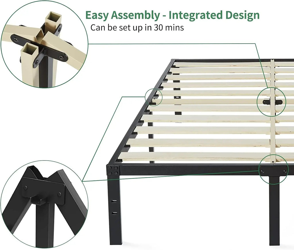 DDPNKL Metal Bed Frame 16 Inch, Heavy Duty Bed Frame with Wooden Slats, 16 Inch Mattress Foundation/No Box Spring Needed - view 2