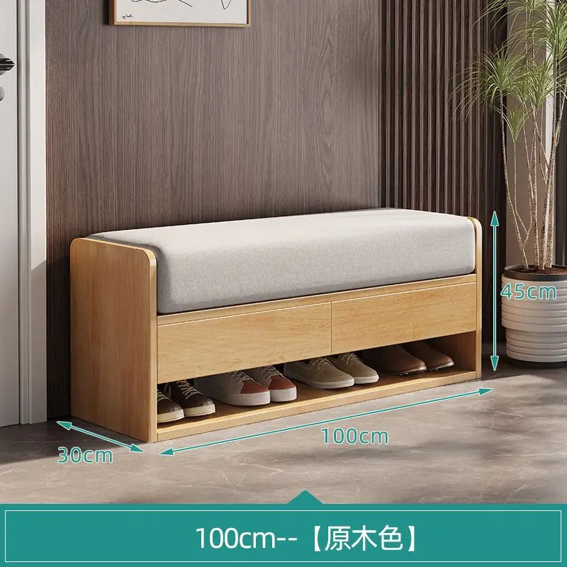 Nordic wooden changing stool with integrated storage - G